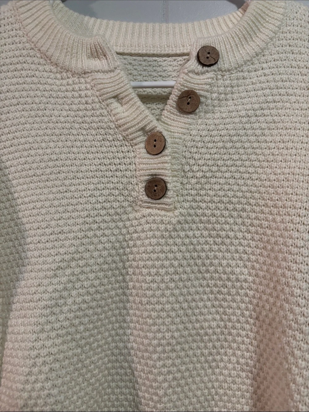 Button-Front Waffle Knit Women's Sweater